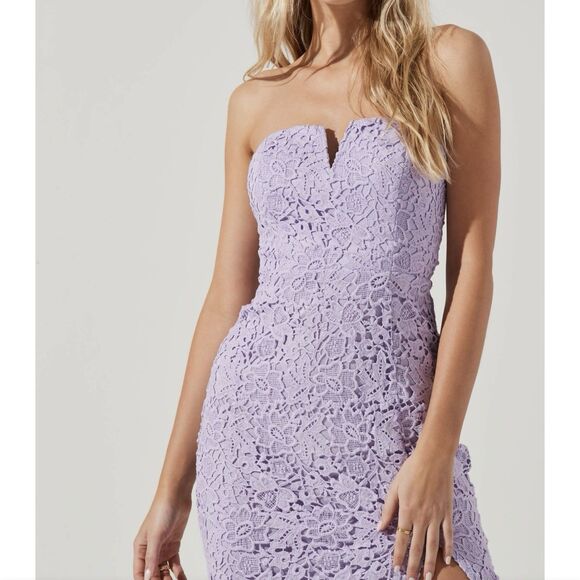 ASTR THE LABEL Lilac Kalena Strapless Dress Sweetheart LACE Midi Sz S New Purple - Picture 6 of 9